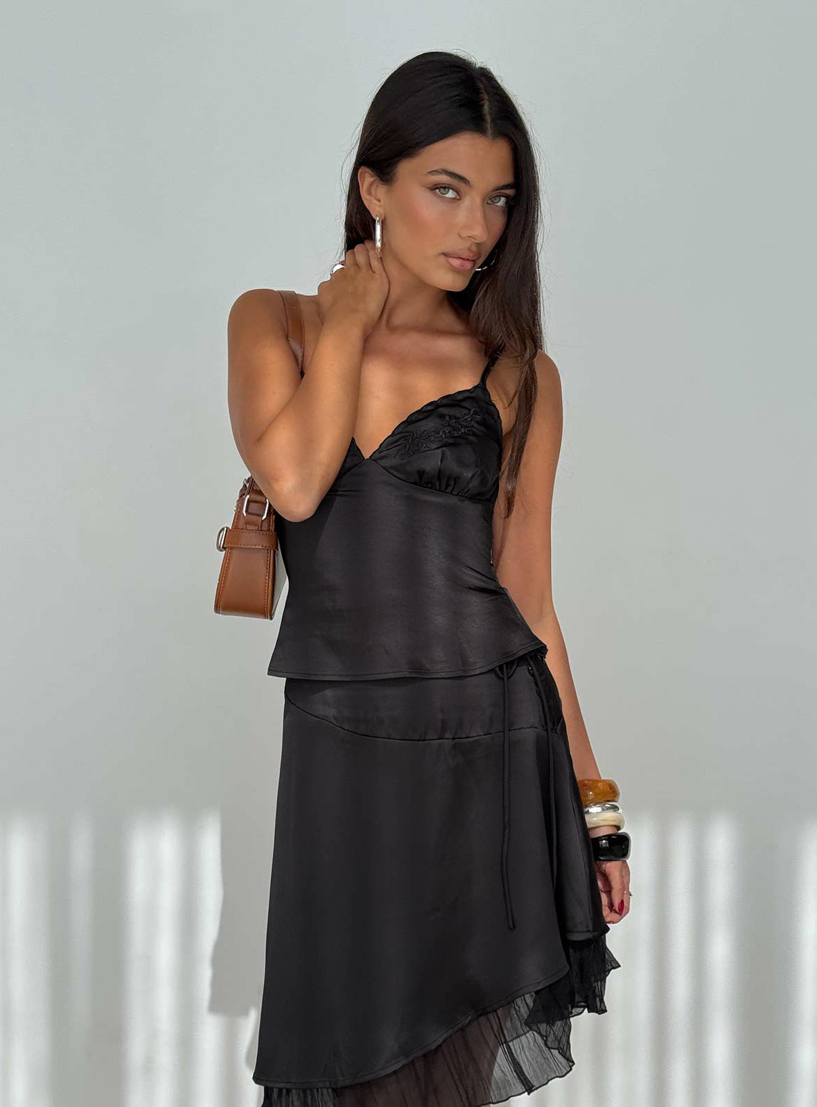 Aruba Satin Embroidered Cami Top Black