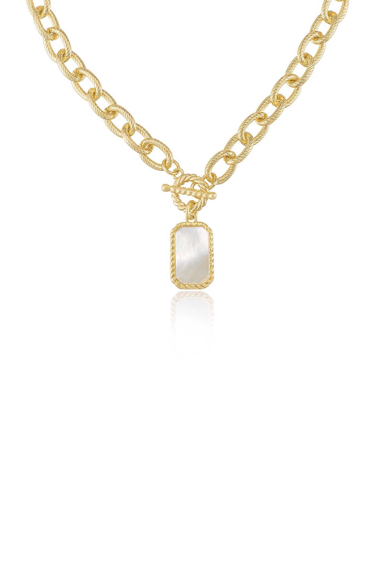 Chain Link and Mother of Pearl Pendant Necklace