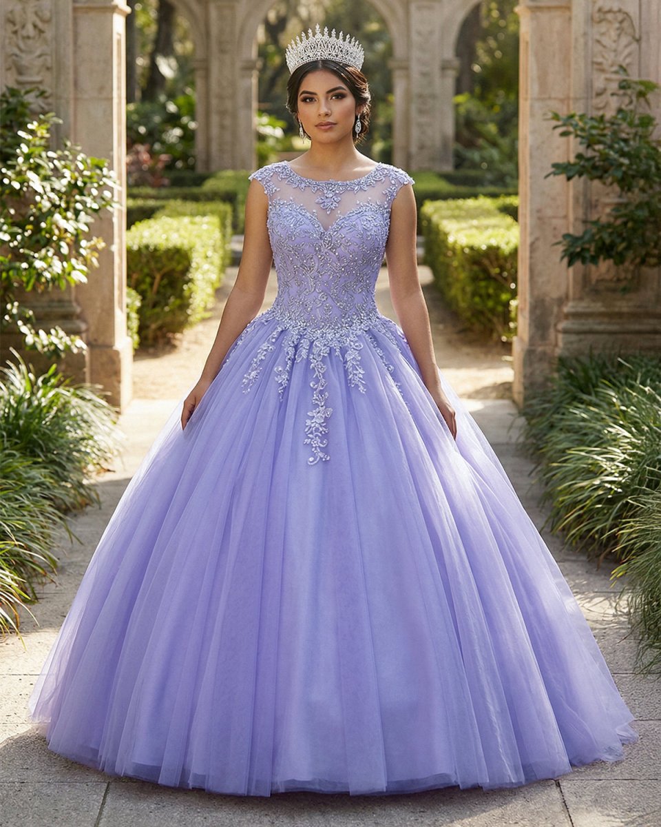 Lavender Ball Gown Quinceanera Dresses Lace Appliqued Dress