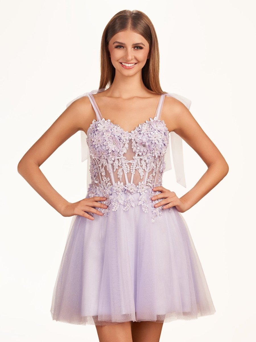 Lavender Floral Appliques Sweetheart A-Line Short Homecoming Dress