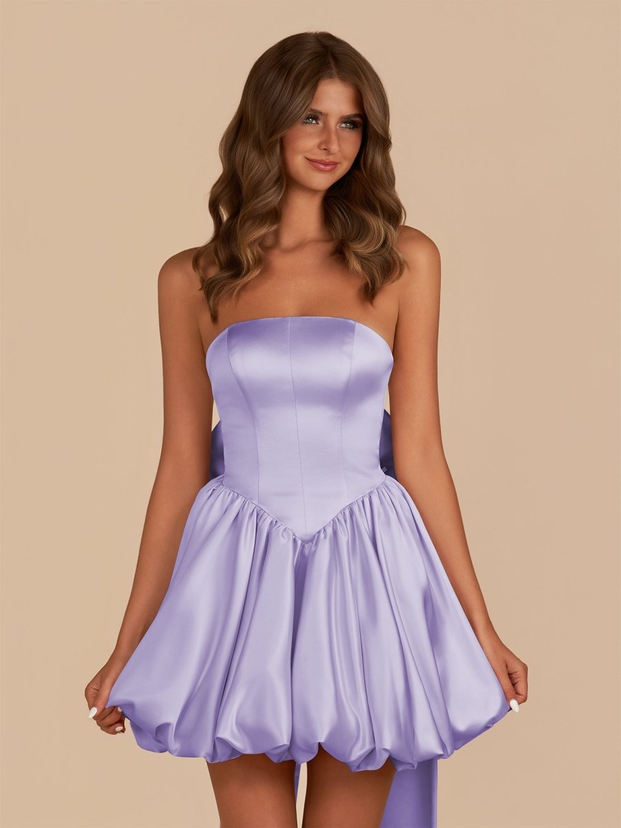 Lavender Strapless Satin A-Line Short Homecoming Dress with Bow